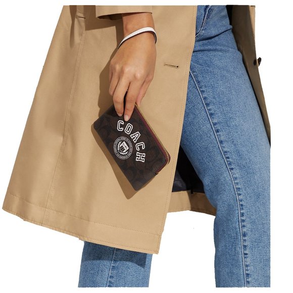 Coach Handbags - Coach Women's Corner Zip Wristlet In Signature Canvas With Varsity Motif